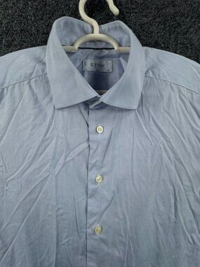 Eton Signature Twill Slim Cotton Romania 16.5 Blue Mens Long Sleeve Button Up